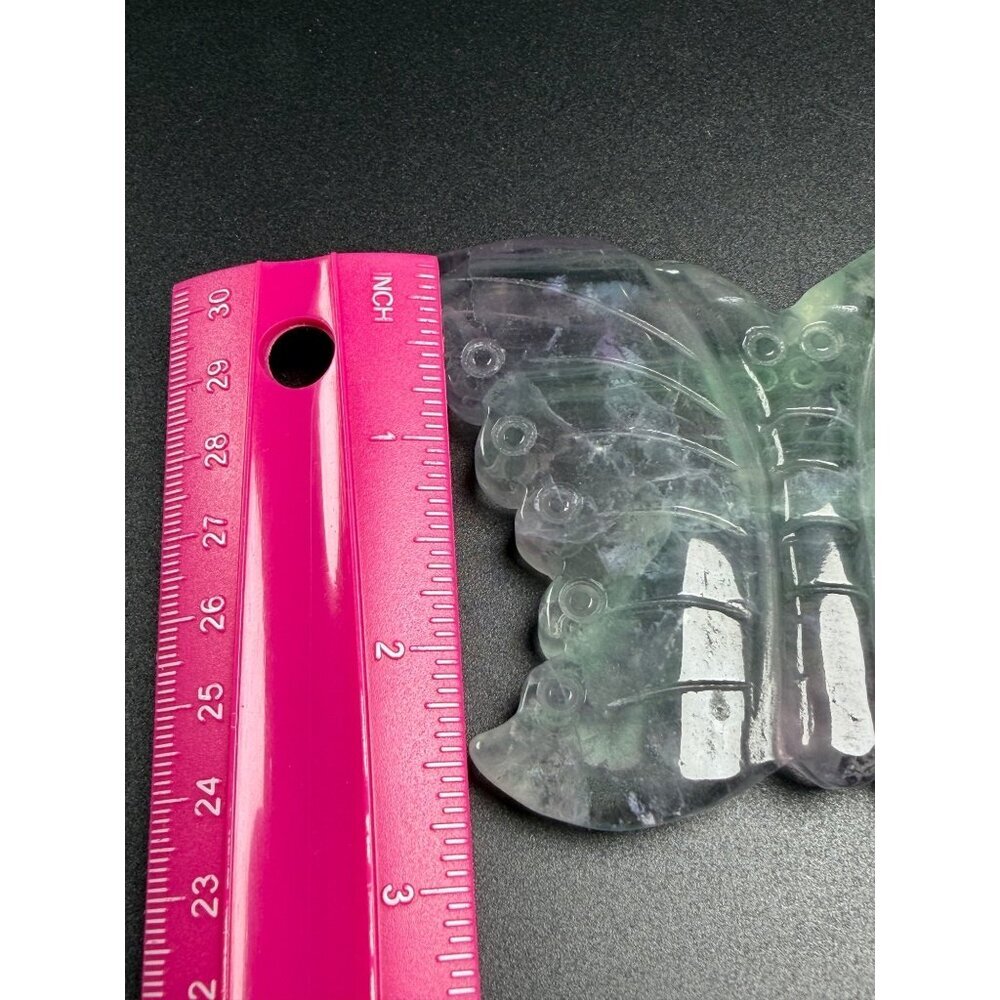 Natural Fluorite Butterfly Hand Carved Stone Healing Crystal UVs 160g 3" - Picture 4 of 6
